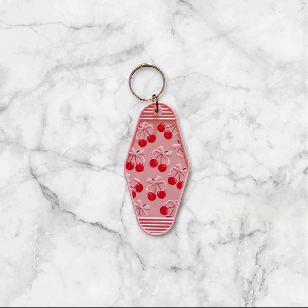 Pink Cherry Keychain